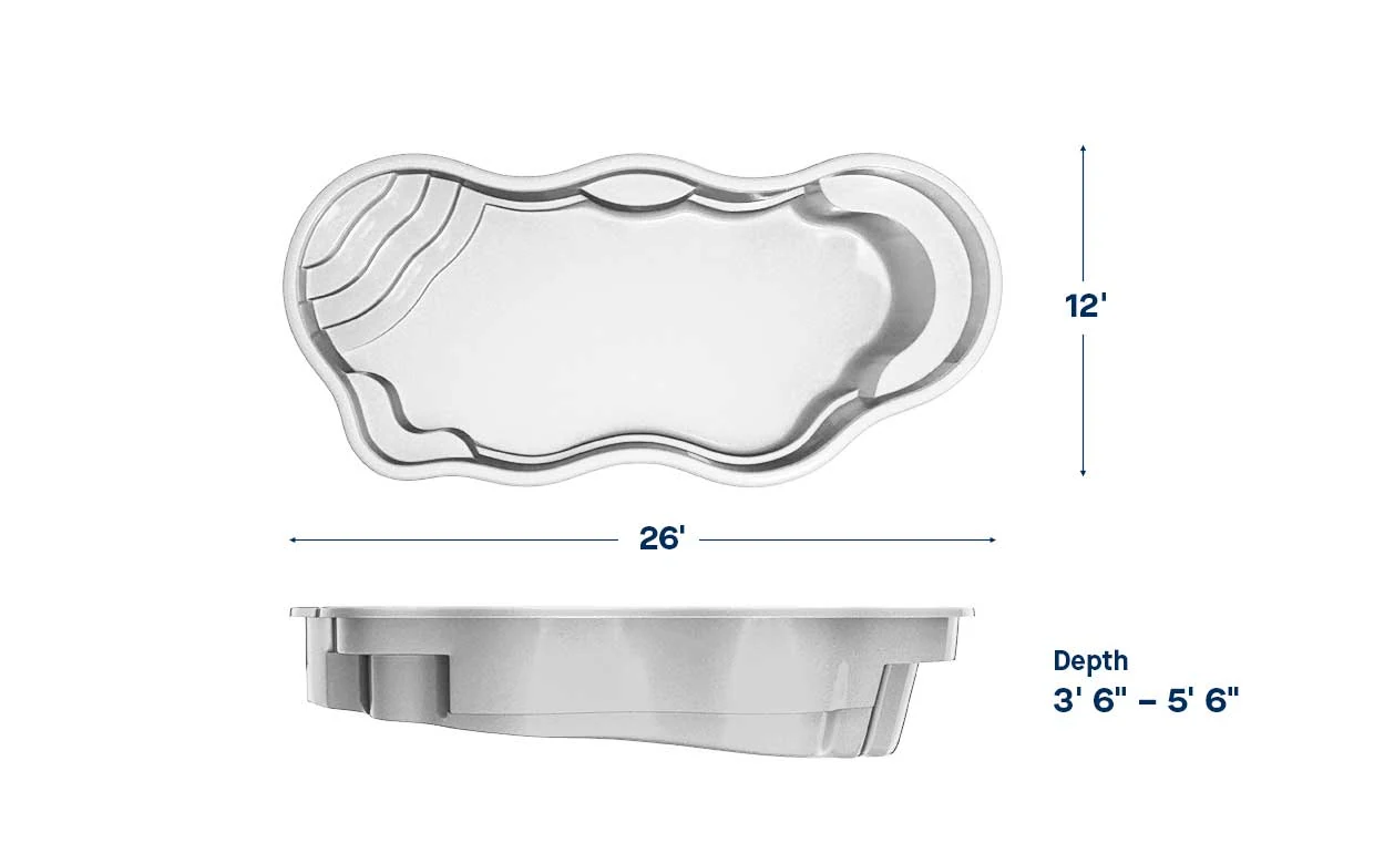 Bermuda 12 pool dimensions: 26 ft long, 12 ft wide, depth 3′6″ – 5′6″