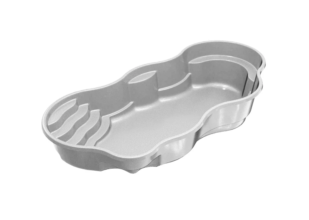 Bermuda 14 Deluxe one-piece composite fiberglass pool shell, a freeform shape