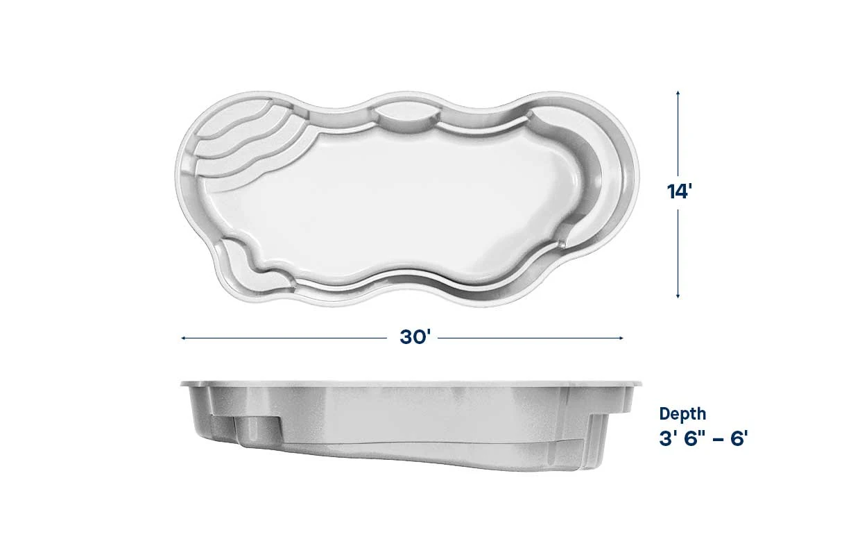 Bermuda 14 pool dimensions: 30 ft long, 14 ft wide, depth 3′6″ – 6′