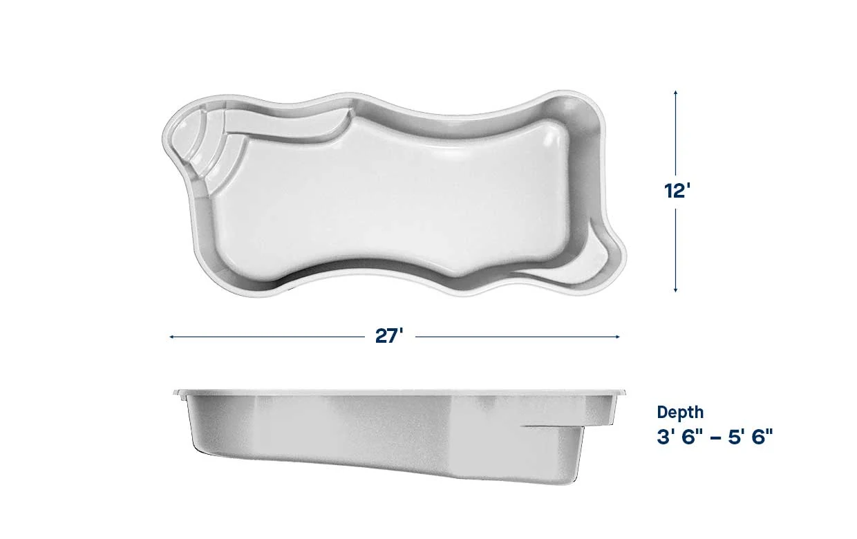 Cape Cod 12 pool dimensions: 27 ft long, 12 ft wide, depth 3′6″ – 5′6″
