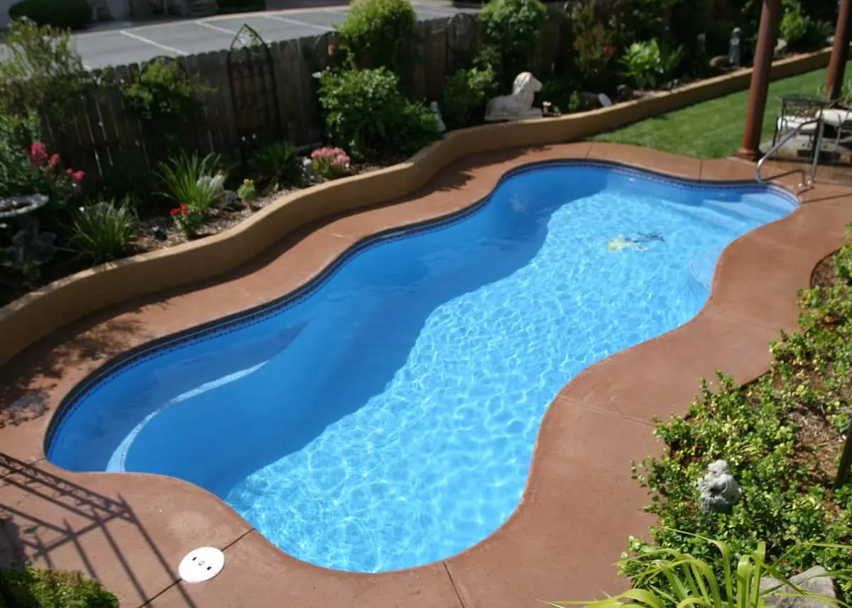 Cape Cod 14 freeform fiberglass pool installation, view 2