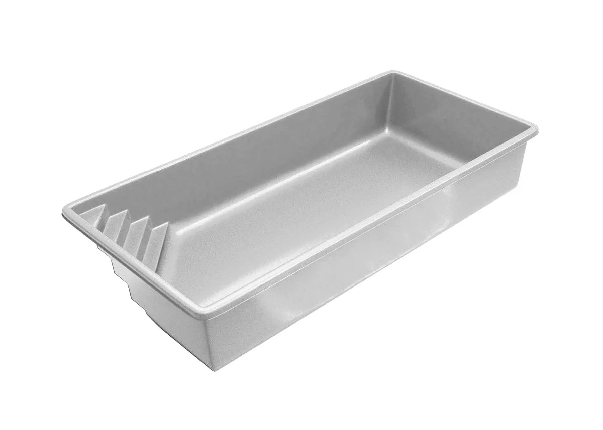 Delray one-piece composite fiberglass pool shell, a rectangle shape