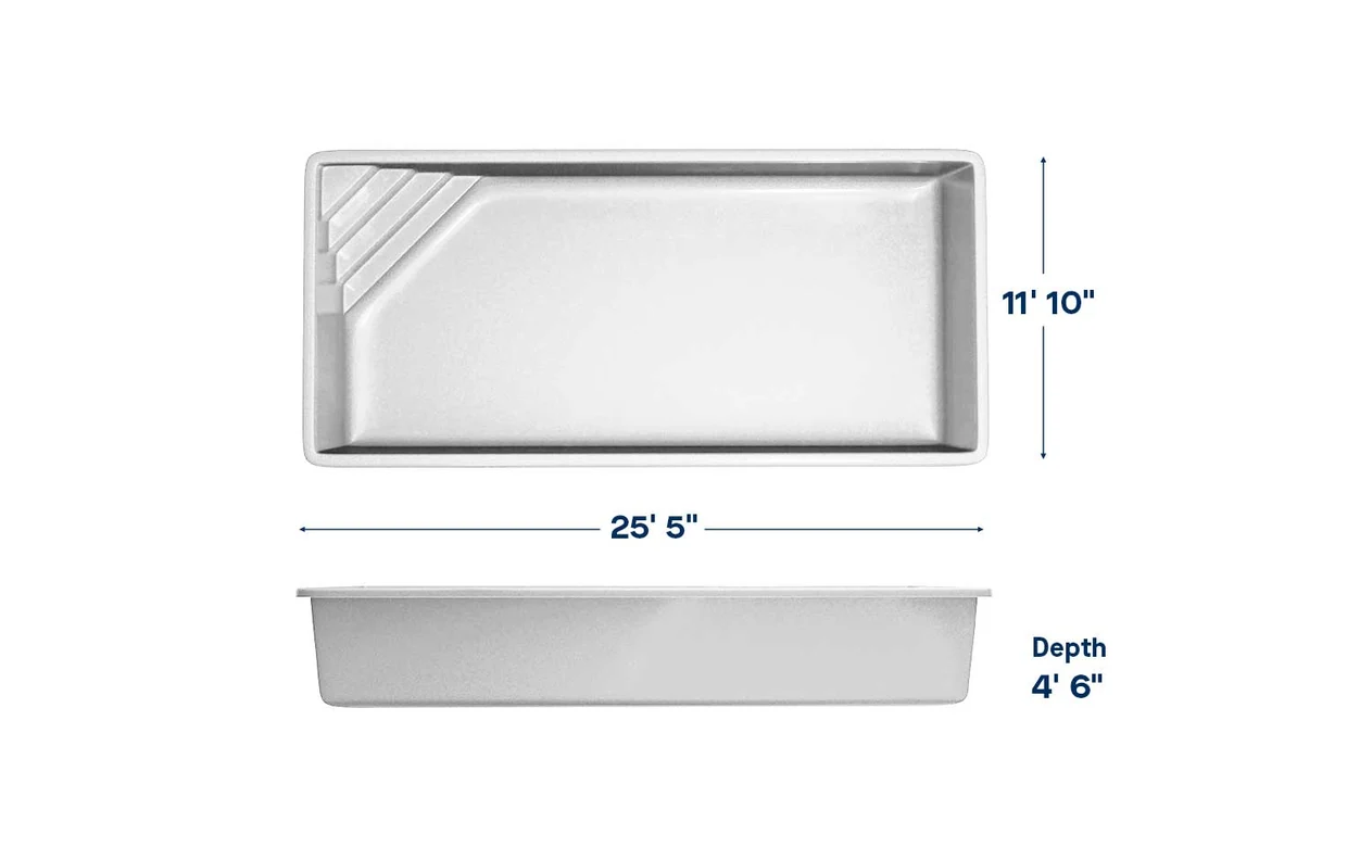 Delray pool dimensions: 25 ft long, 12 ft wide, depth 4′6″