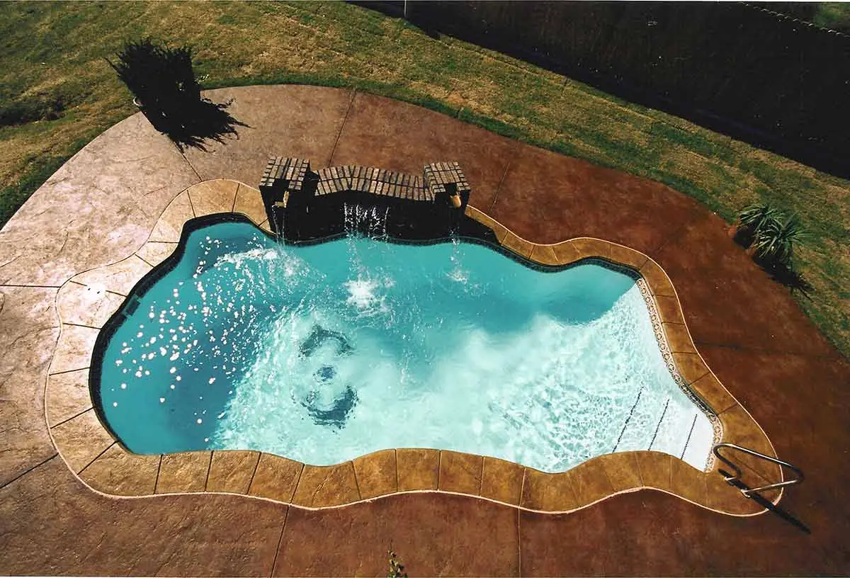 Key West freeform fiberglass pool installation, view 1