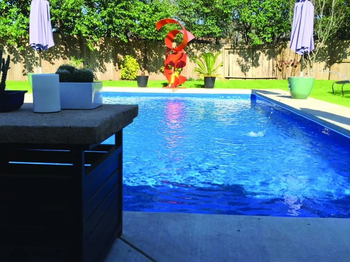 Lake Shore rectangle fiberglass pool installation, view 1
