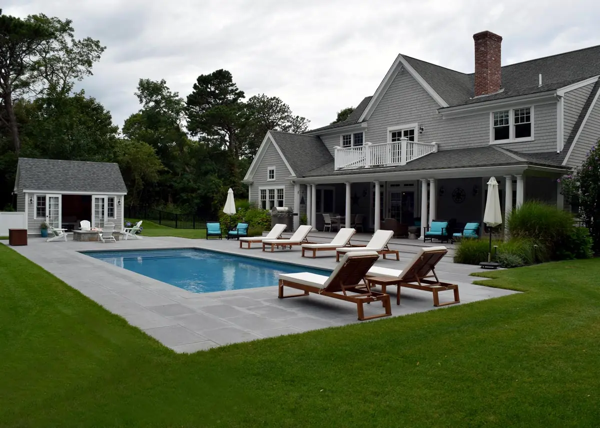 Lake Shore rectangle fiberglass pool installation, view 2