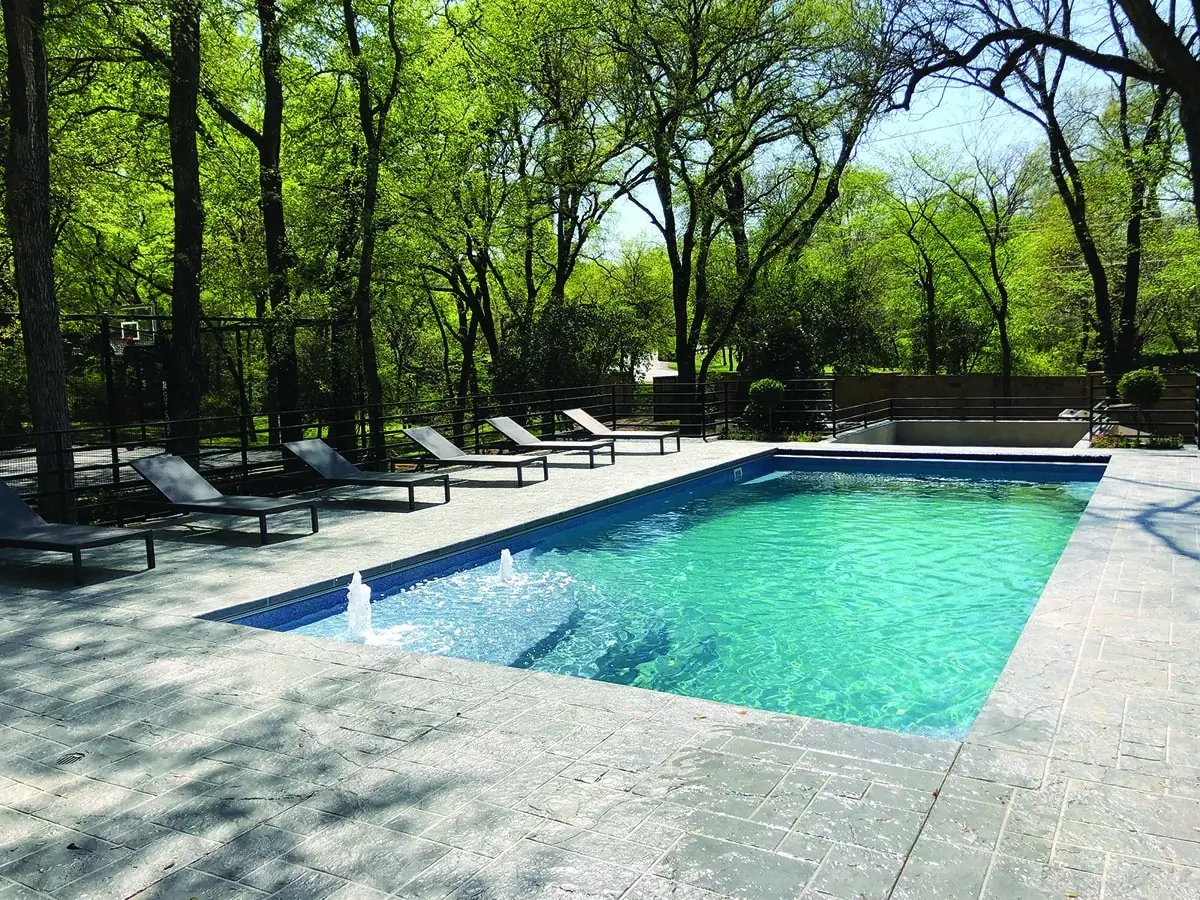 Olympia 16 rectangle fiberglass pool installation, view 1