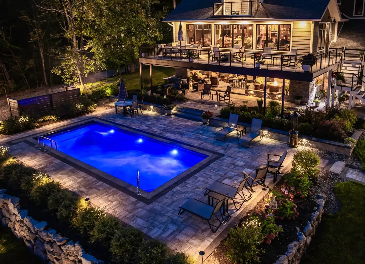 St Thomas rectangle fiberglass pool installation, view 1