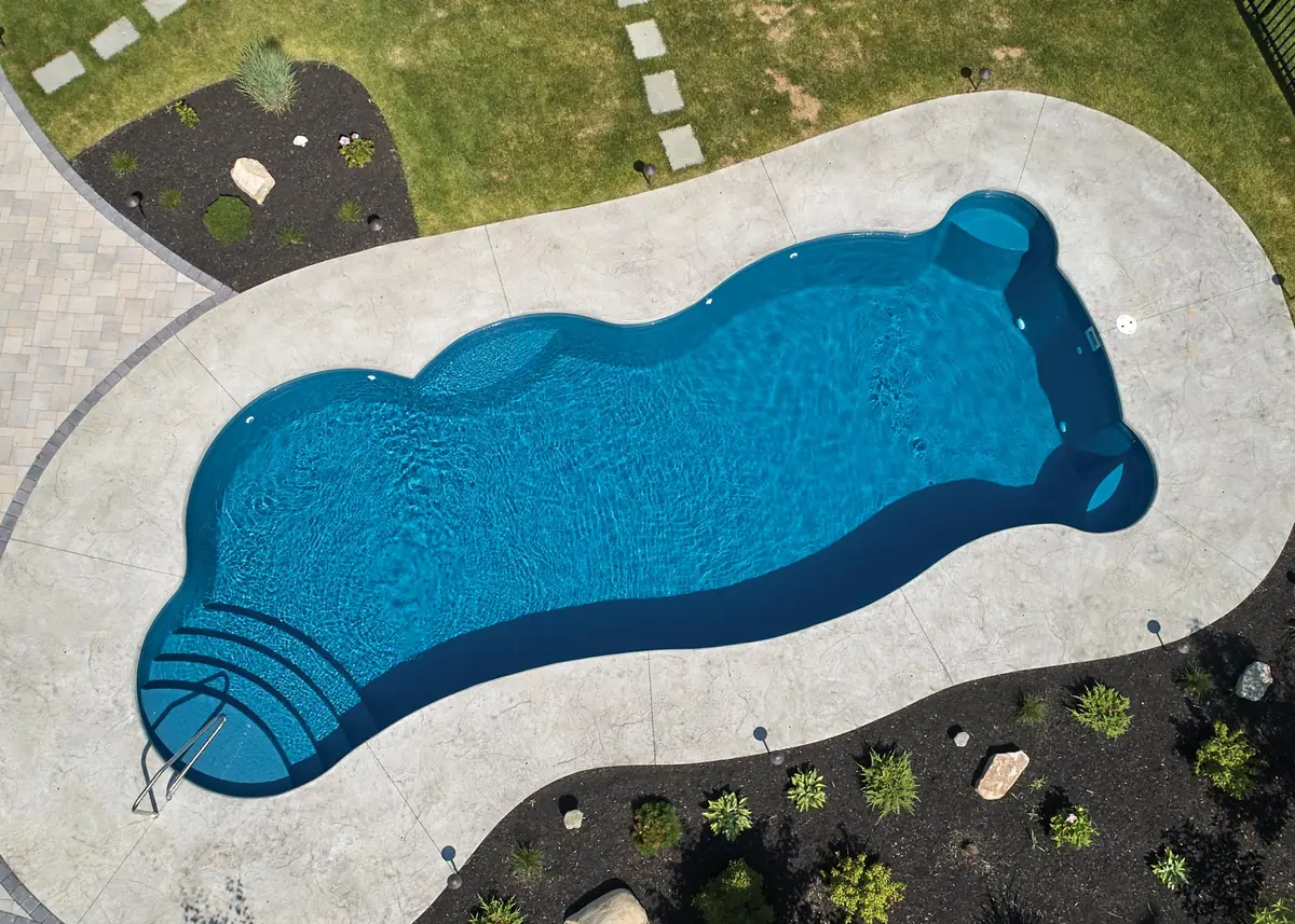 Synergy freeform fiberglass pool installation, view 1