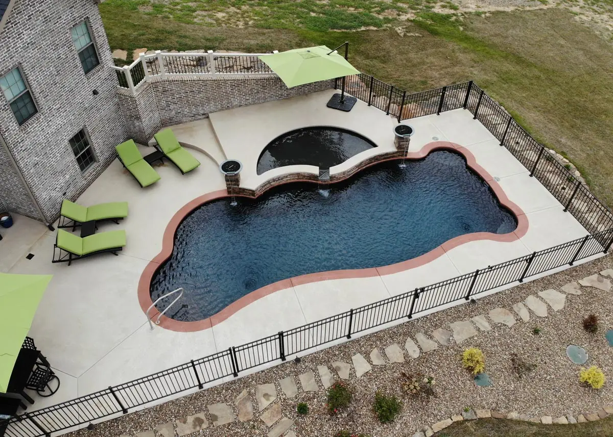 Synergy freeform fiberglass pool installation, view 2