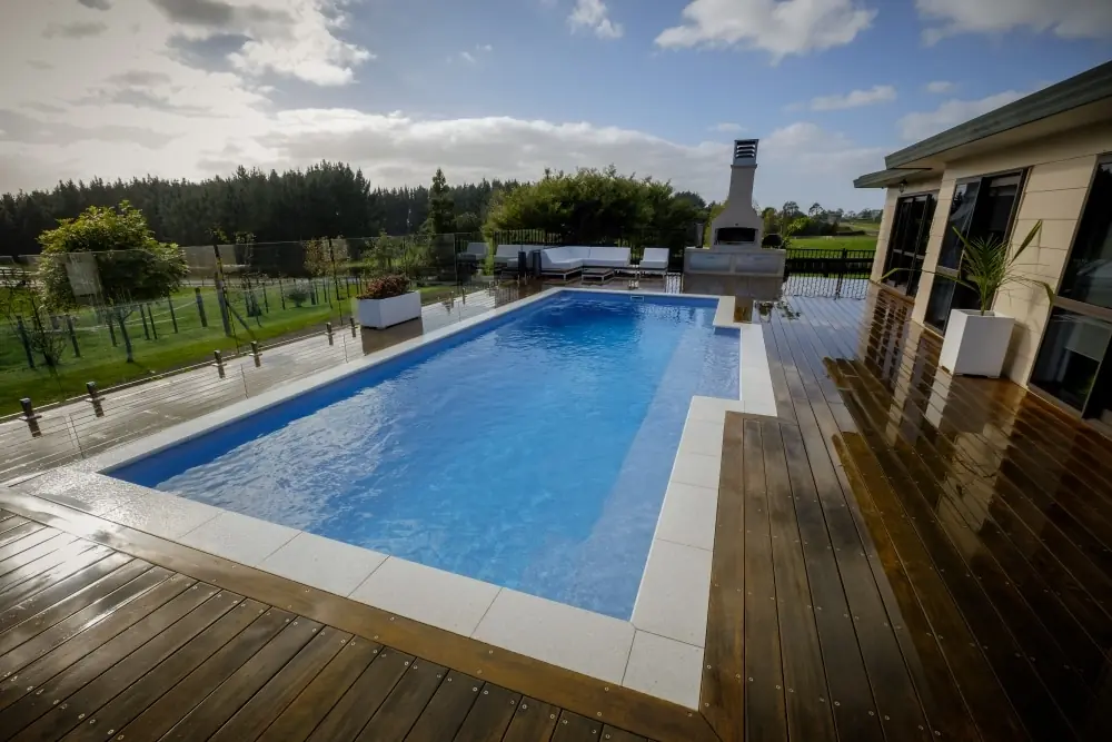 Tuscan 14.27 rectangle fiberglass pool installation, view 2