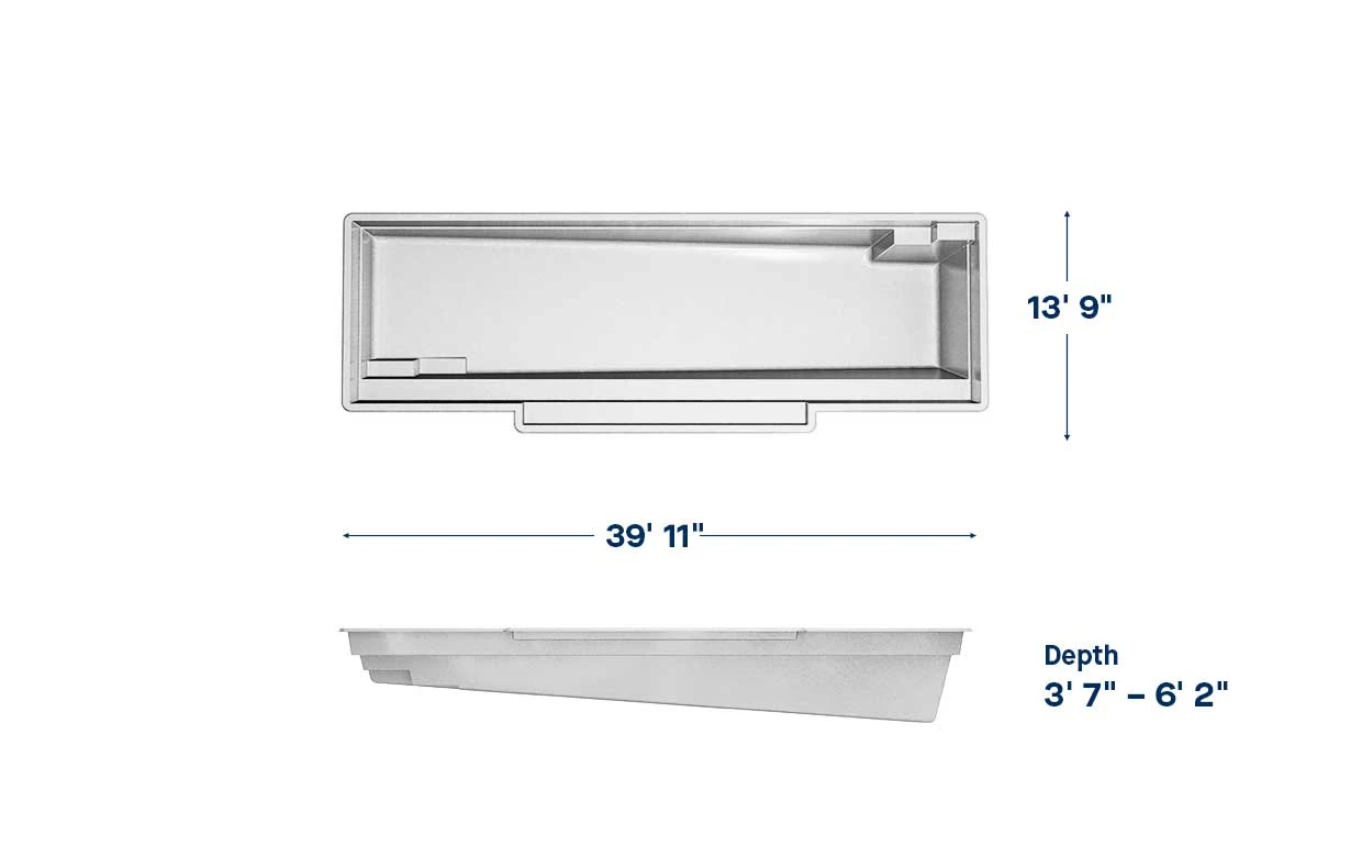 Tuscan 14.40 pool dimensions: 40 ft long, 14 ft wide, depth 3′7″ – 6′2″